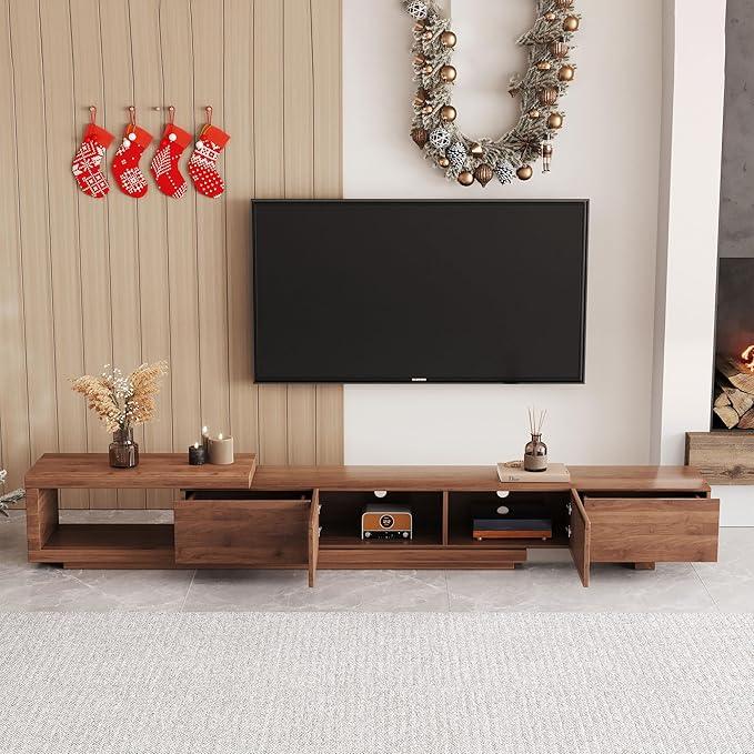 Mid Century Modern TV Stand for 75+ Inch TVs, Extendable Media Console (78