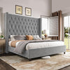 PaPaJet King Size Bed Frame with 61.4" Tall Headboard, Velvet Upholstered Platform and Handmade Deep Button Tufting, No Box Spring Required, Grey
