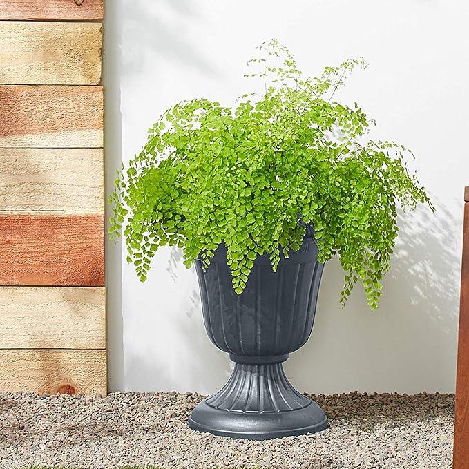PL10GY Indoor/Outdoor Classic Traditional Plastic Urn Planter, 15