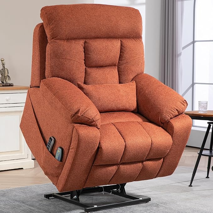 4 OKIN Motor Power Lay Flat Lift Recliner Chair for Elderly Adults Extra Large Recliners with Massage Heat, Adjustable Head-Back-Lumbar-Leg-Support, Extended Footrest, 2 Cup Holders