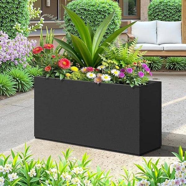 FENCY Metal Rectangular Planter Box, Large Planters for Outdoor Plants, Tall Planters for Outdoor Plants with Drainage Holes (32