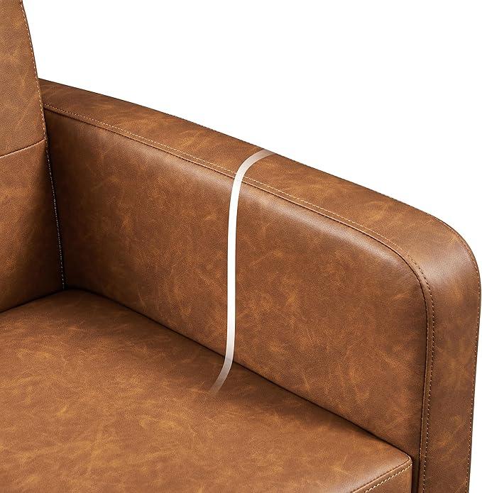 Yaheetech Mid-Century Accent Chairs, PU Leather Modern Upholstered Living Room Chair, Cozy Armchair Button Tufted Back and Wood Legs for Bedroom/Office/Cafe, Retro Brown 2 PCS