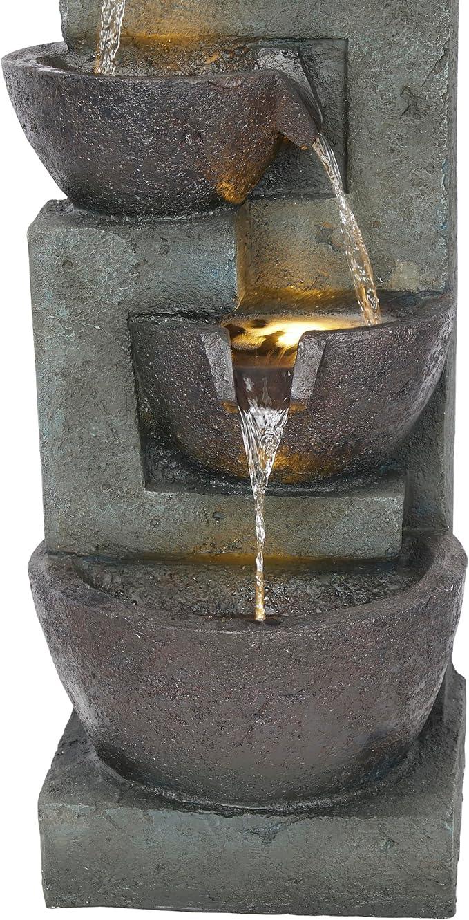 Alpine Corporation TZL390 Elegant Outdoor 5 Tier Bowls Waterfall Fountain with LED Lights for Garden, Patio, Yard, and Outdoor Spaces, Relaxing Cascading Fountain, 39