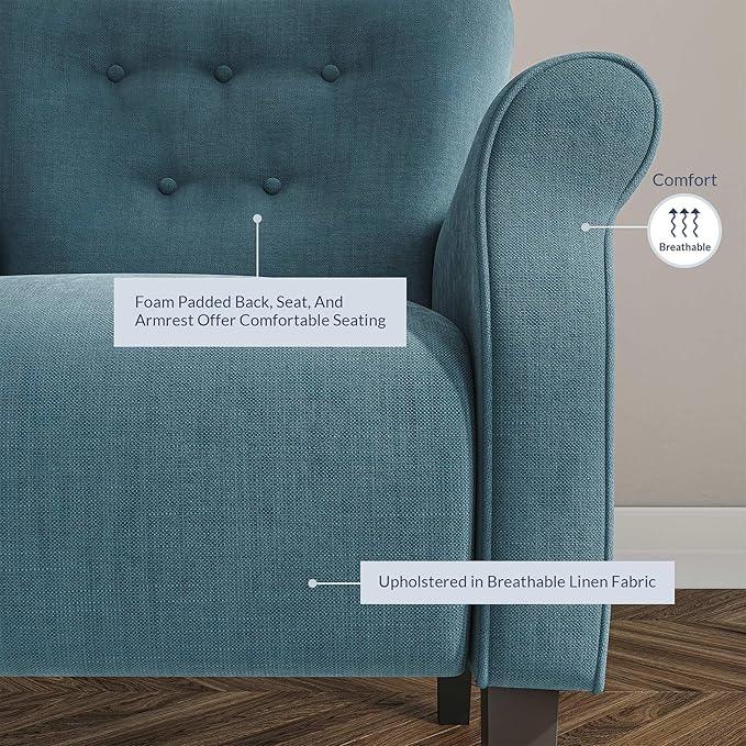 BELLEZE Modern Accent Chair, High Back Armchair, Upholstered Wingback Side Chair, Padded Single Sofa with Wooden Legs for Living Room, Bedroom - Baby Blue