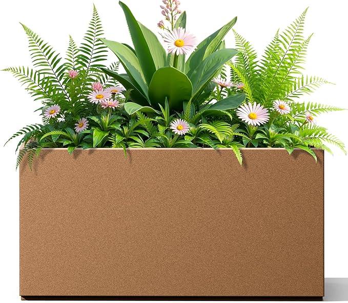 FENCY Metal Rectangular Planter Box, Large Planters for Outdoor Plants, Tall Planters for Outdoor Plants with Drainage Holes (32