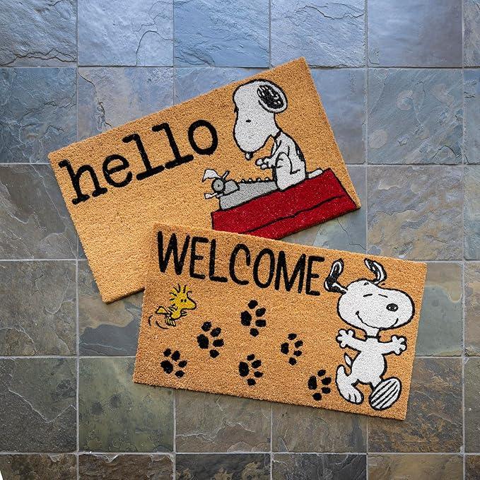Gertmenian Peanuts Snoopy Coir Doormat - 2x3 Welcome Mat (2-Pack), Ideal for High Traffic Areas in Front Door, Garage, Entryway - Welcome, 80022