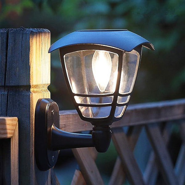 MAGGIFT 2 Pack Solar Powered Wall Lantern, Outdoor 10 Lumen LED Edison Bulb Solar Warm White Lights Wall Sconce with No Wiring Required,Fixture with Wall Mount Kit