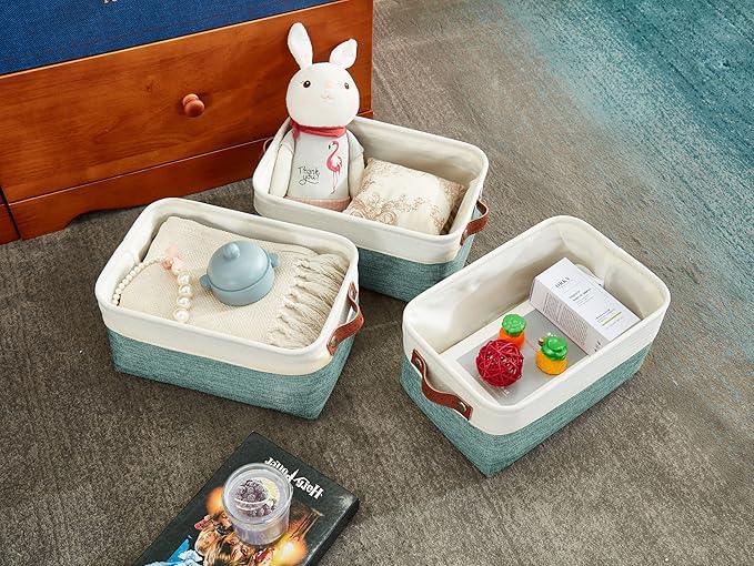 DECOMOMO Small Storage Basket, Closet Storage Bins, Baskets for Organizing Shelves (Teal & White, Small - 6 Pack)