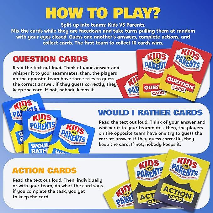 Kids VS Parents – A Hilarious Family Game with Conversation Starters & Fun Challenges – Card Game for Kids, Teens & Adults | Perfect for Game Night, Travel, or Gifts