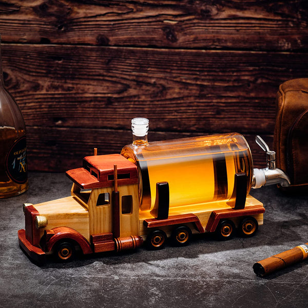 Truck Wine & Whiskey Decanter for Wine Bourbon Scotch or Whiskey Fathers Trucker Gift 1000ml 18
