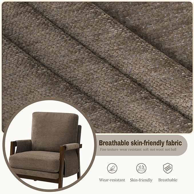Modern Accent Chair for Living Room Mid Century Arm Chair Upholstered Bedroom Chair Comfy Lounge Chair with Solid Wood Frame, Dark Brown