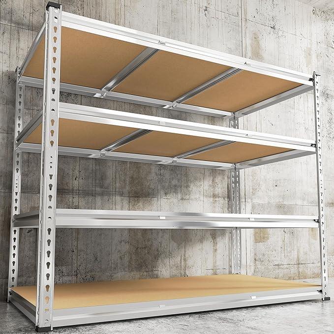 REIBII Garage Shelving, 4 Tier Storage Shelves Load 2550LBS, Adjustable Garage Shelving Heavy Duty, Metal Shelves Unit for Basement, Warehouse, 48