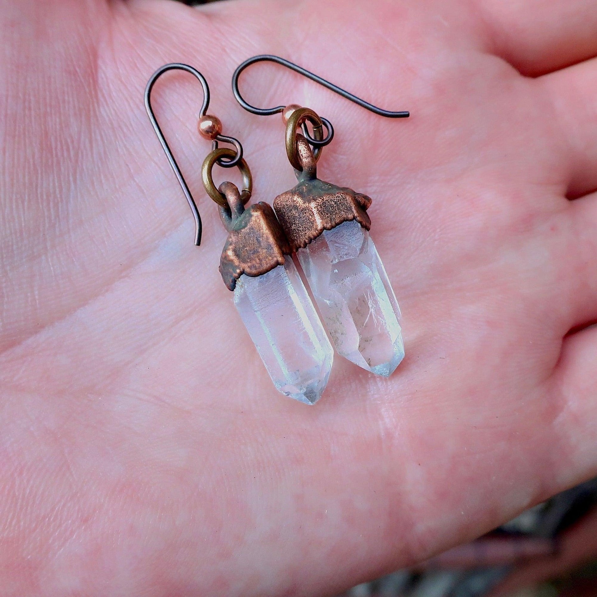 Raw Quartz Earrings - Electroformed Copper | Handmade by Blackbird & Sage