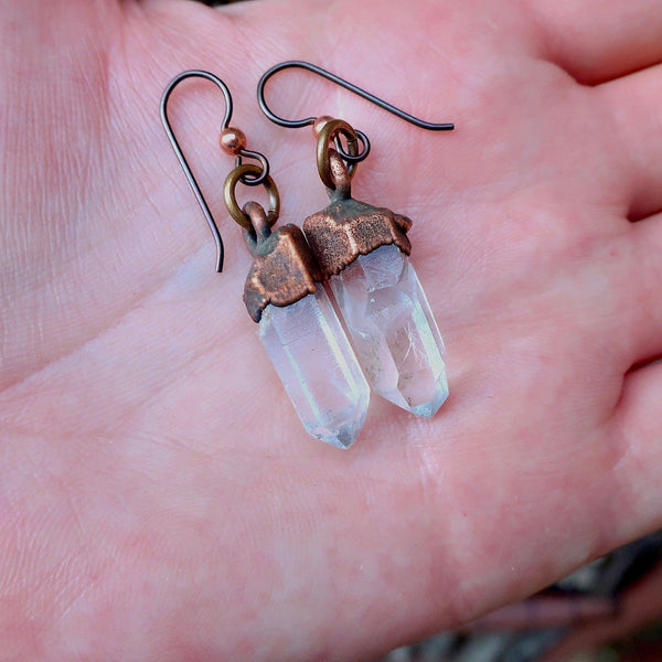 Raw Quartz Earrings - Electroformed Copper | Handmade by Blackbird & Sage
