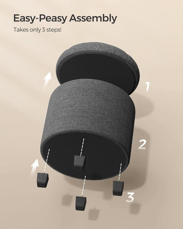 Dark Gray Round Ottoman 17InchesDiameter With Storage