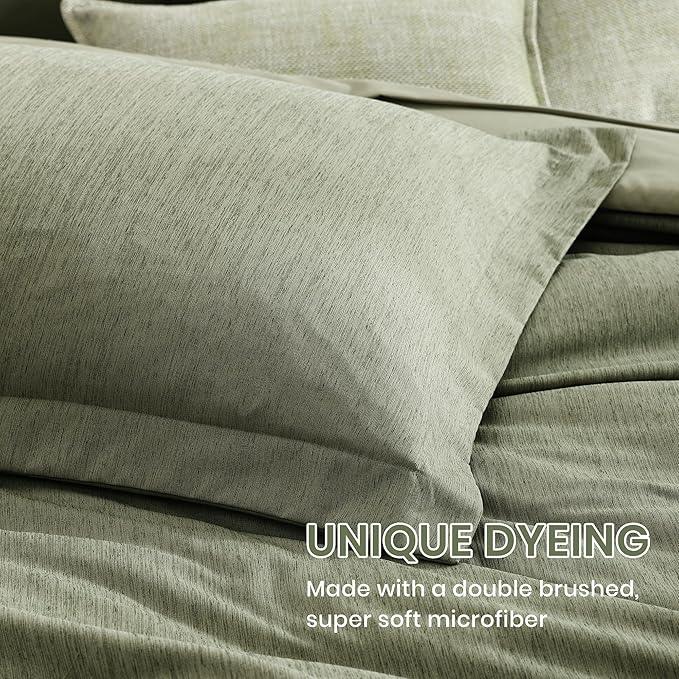 Monbix King Size Comforter Set, Sage Green King Size Bed Set Reversible 7 Pieces, Cationic Dyeing Bed in a Bag with Comforter, Sheets, Pillowcases & Shams