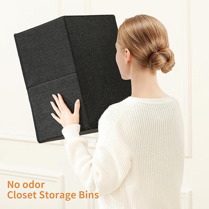 linen closet organizers and storage, 3 Pack Large Storage Baskets, Washable, Clothing Storage Bins with Handle, Closet Organizer for Storage Sweater,Sheets (Black, 16