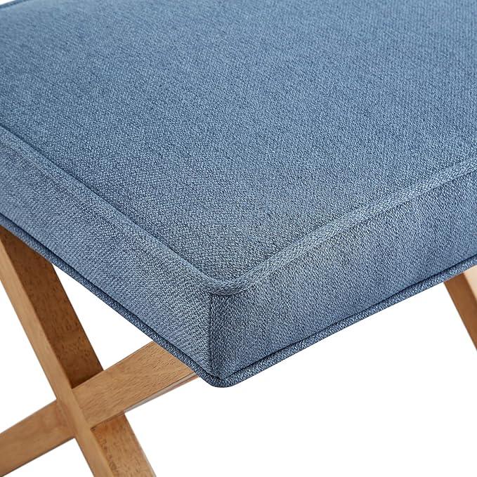 Amazon Basics Small Ottoman Foot Rest, Mid-Century Modern X Square Polyester Foot Stool, Indigo Blue, 20