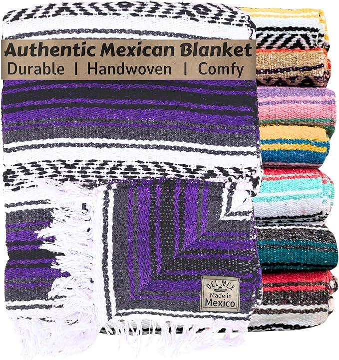 Del Mex Classic Mexican Blanket, Large Authentic Woven Falsa Throw (70