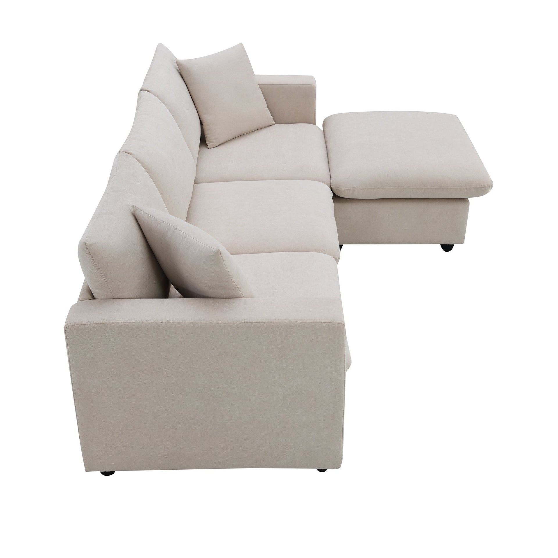 101*66' Modern Sectional Sofa with Throw Pillows,Cloud L-shaped Couch Set with Wide Seat,4 seat Polyester Comfy Fabric Couch Set with Movable Ottoman for Living Room, Apartment, Office,4 Colors