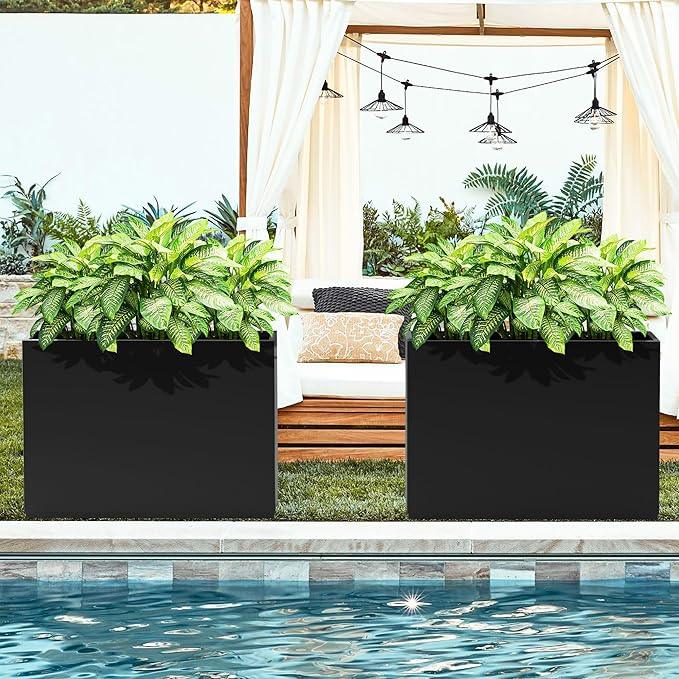 FENCY Metal Rectangular Planter Box Large Planters for Outdoor Plants, Rectangular Tall Planters for Outdoor Plants with Drainage Holes (35.4