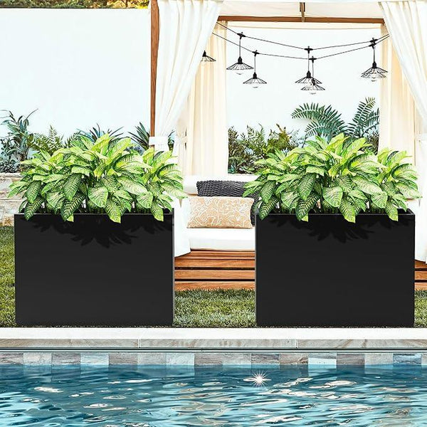 FENCY Metal Rectangular Planter Box Large Planters for Outdoor Plants, Rectangular Tall Planters for Outdoor Plants with Drainage Holes (35.4