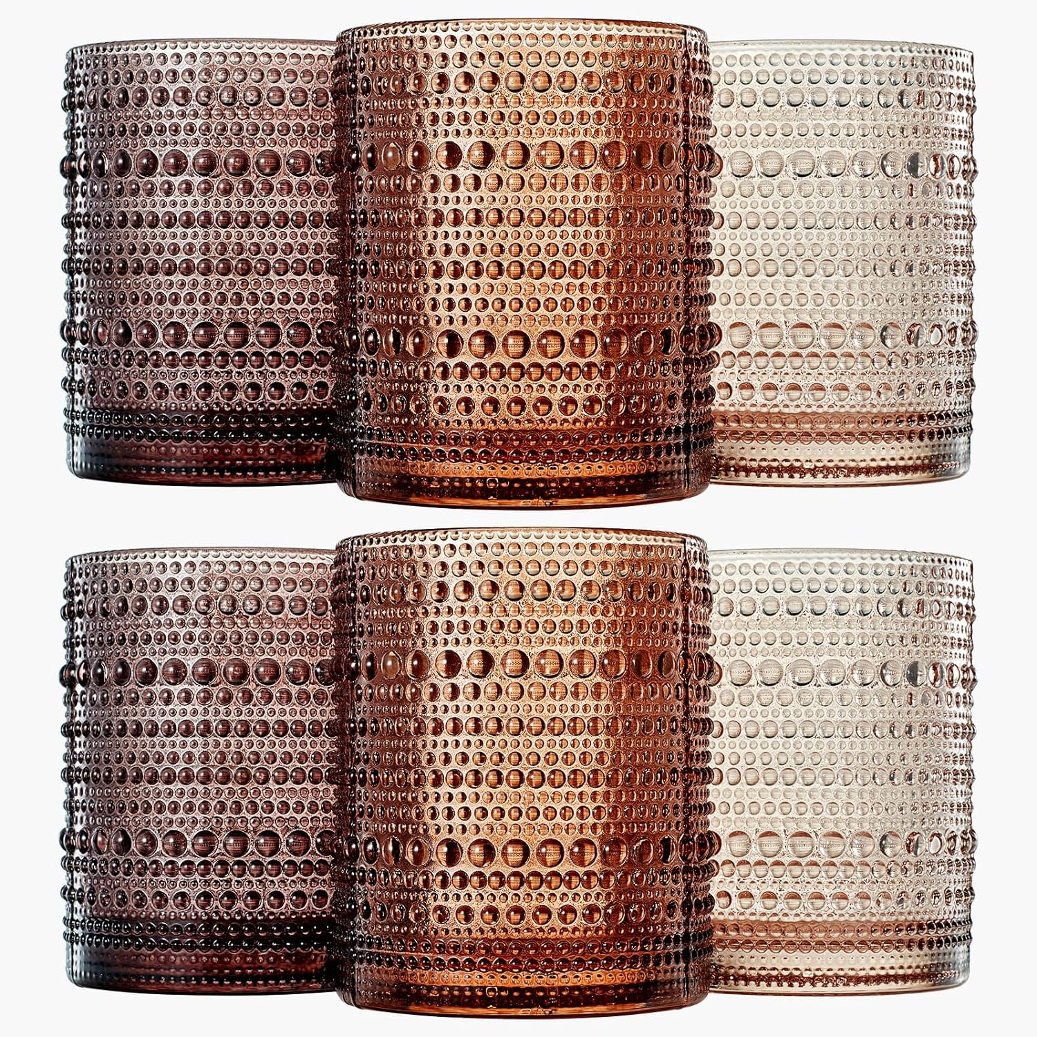 Hobnail Drinking Glasses, Venus Colors Beaded Tumbler Drinking Glasses Set | Set of 6