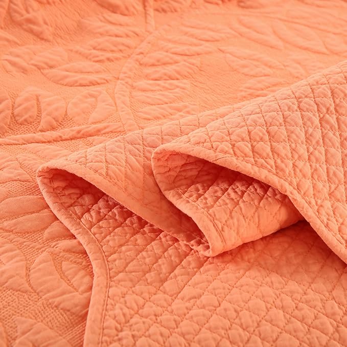 MarCielo 3-Piece 100% Cotton Oversized Bedspread Lightweight Quilt Coverlet Embroidery Farmhouse Bedding Set T0 (Salmon, Oversized Queen (100