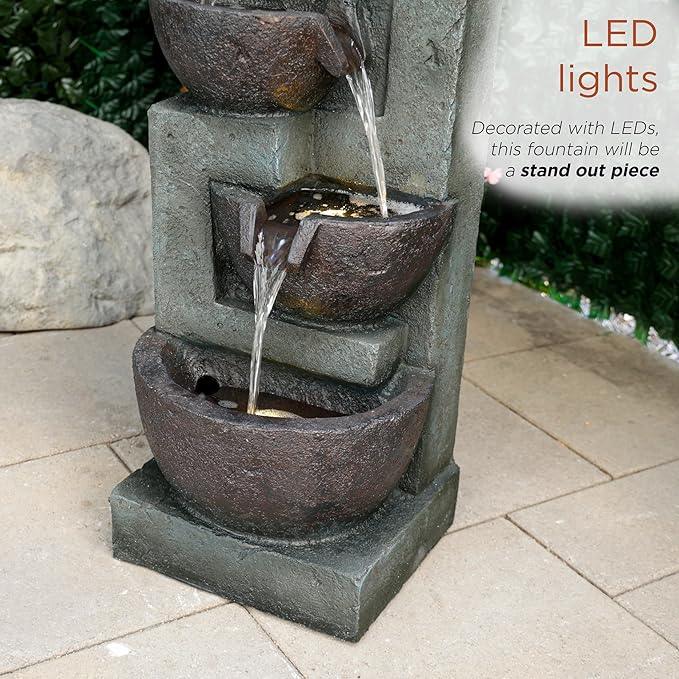 Alpine Corporation TZL390 Elegant Outdoor 5 Tier Bowls Waterfall Fountain with LED Lights for Garden, Patio, Yard, and Outdoor Spaces, Relaxing Cascading Fountain, 39