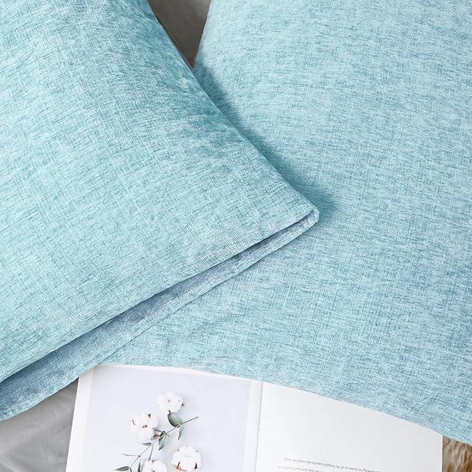 CaliTime Throw Pillow Covers Decorative 20 X 26 Inches Pack of 2 Cozy Chenille Standard Pillow Shams Cases for Couch Sofa Bed Living Room Home Light Blue Grey