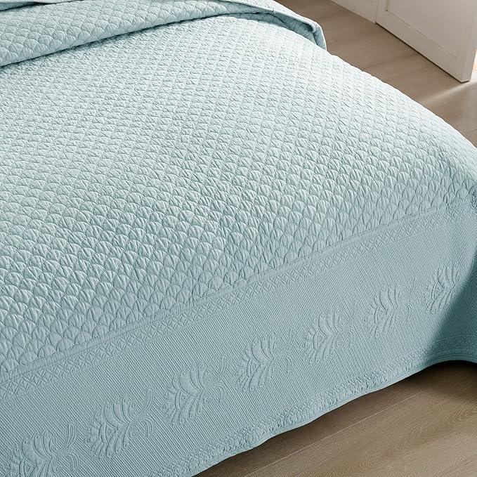 MarCielo 3-Piece 100% Cotton Oversized Bedspread Lightweight Quilt Coverlet Embroidery Farmhouse Bedding Set (TM Mint Green, Oversized King (118