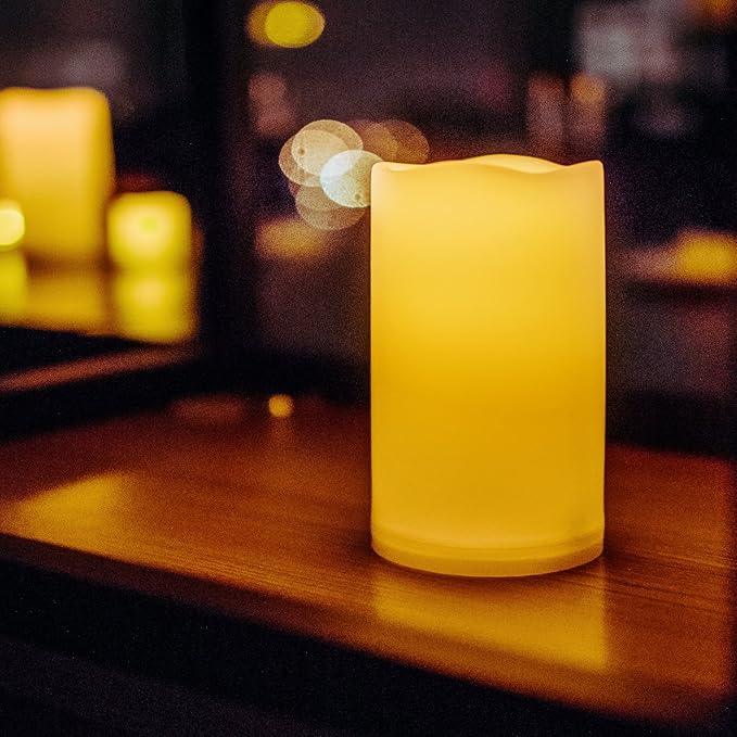 CANDLE CHOICE Waterproof Outdoor Battery Operated Flameless Candles with Remote Timer Plastic Flickering Fake Electric LED Pillars for Lantern Garden Wedding Christmas Decorations 3x5 Inches 3 PCS