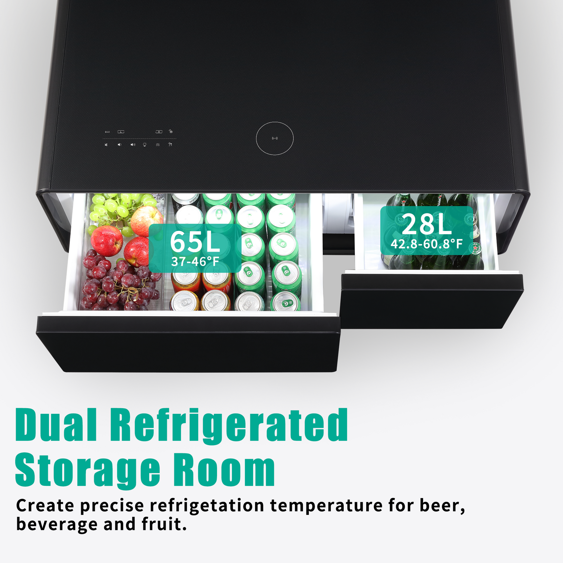 Modern Smart Coffee Table with Built-in Fridge, Bluetooth Speaker, Wireless Charging, Touch Control Panel, USB Interface Black