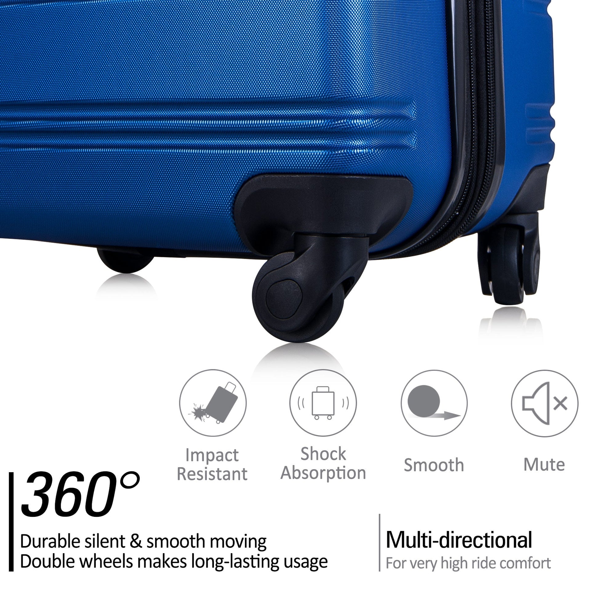 Blue 3 Piece Luggage Set Hardside Spinner Suitcase with TSA Lock 20