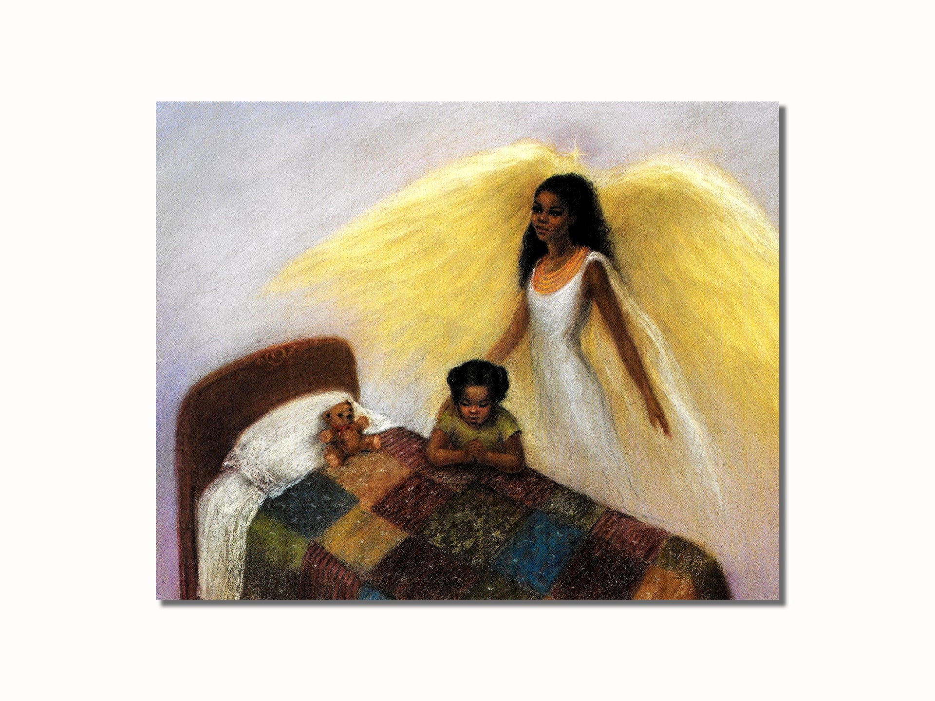 Guardian Angel Wall Art – African American Black Praying Girl 8x10 Art Print