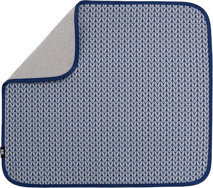S&T INC. Dish Drying Mat, 16” x 18”, Absorbent Microfiber Kitchen Counter Mat, Dish Drying Pad for Dishes, Utensils, Pots and Pans, Large, Blue Stockinette