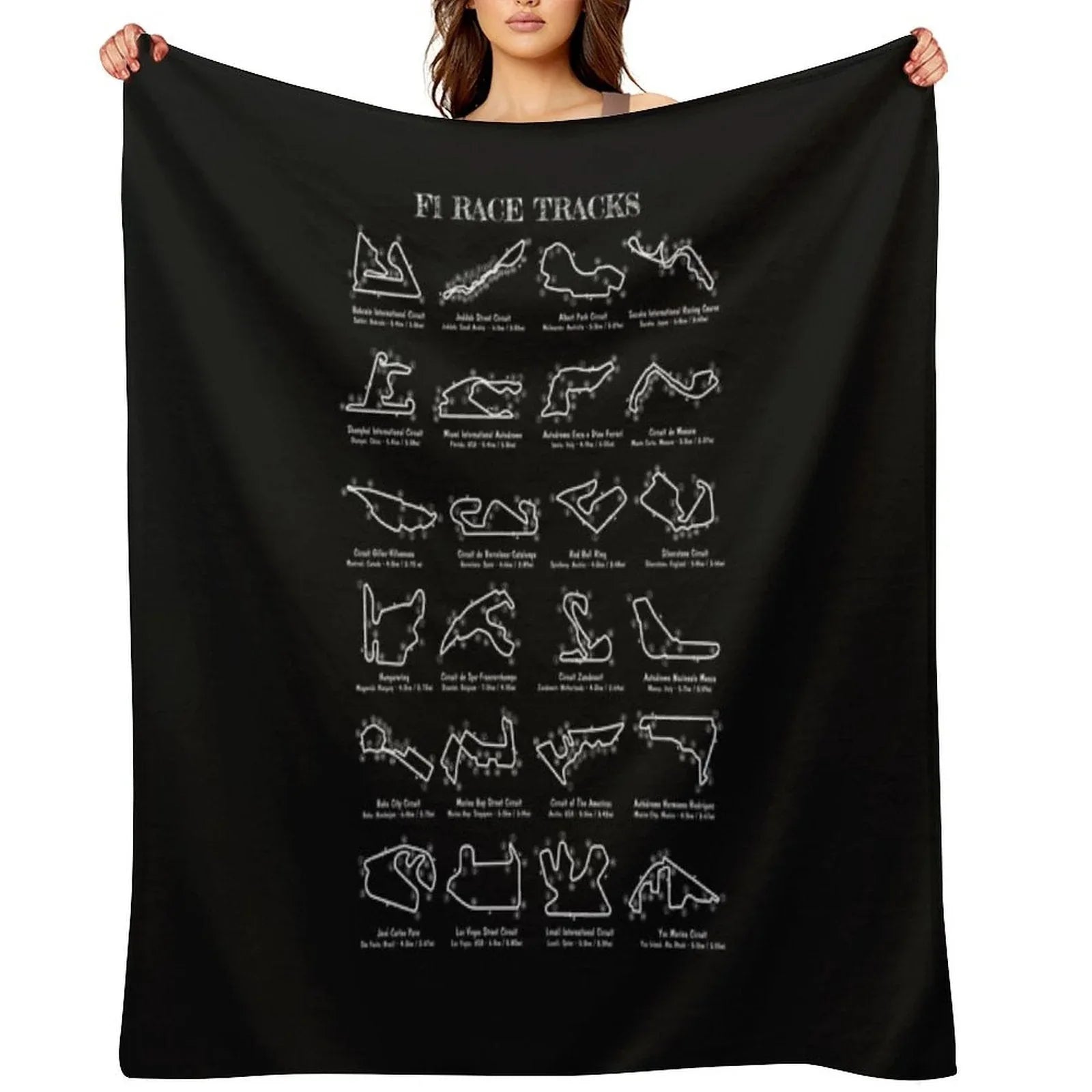 F-1 Race Tracks  Vertical (White Stencil - No Background) Throw Blanket