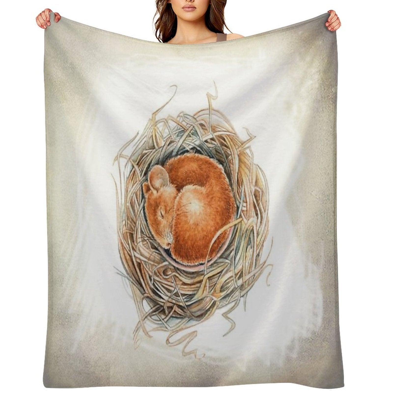 Mouse in The Nest Throw Blanket