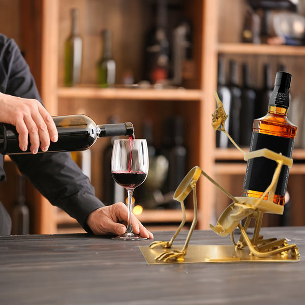 Skull 2-in-1 Bottle Stand: Holds Coke & Wine, Metal Skeleton Holder – Fun Bar Decor V.I.P Digital Presence