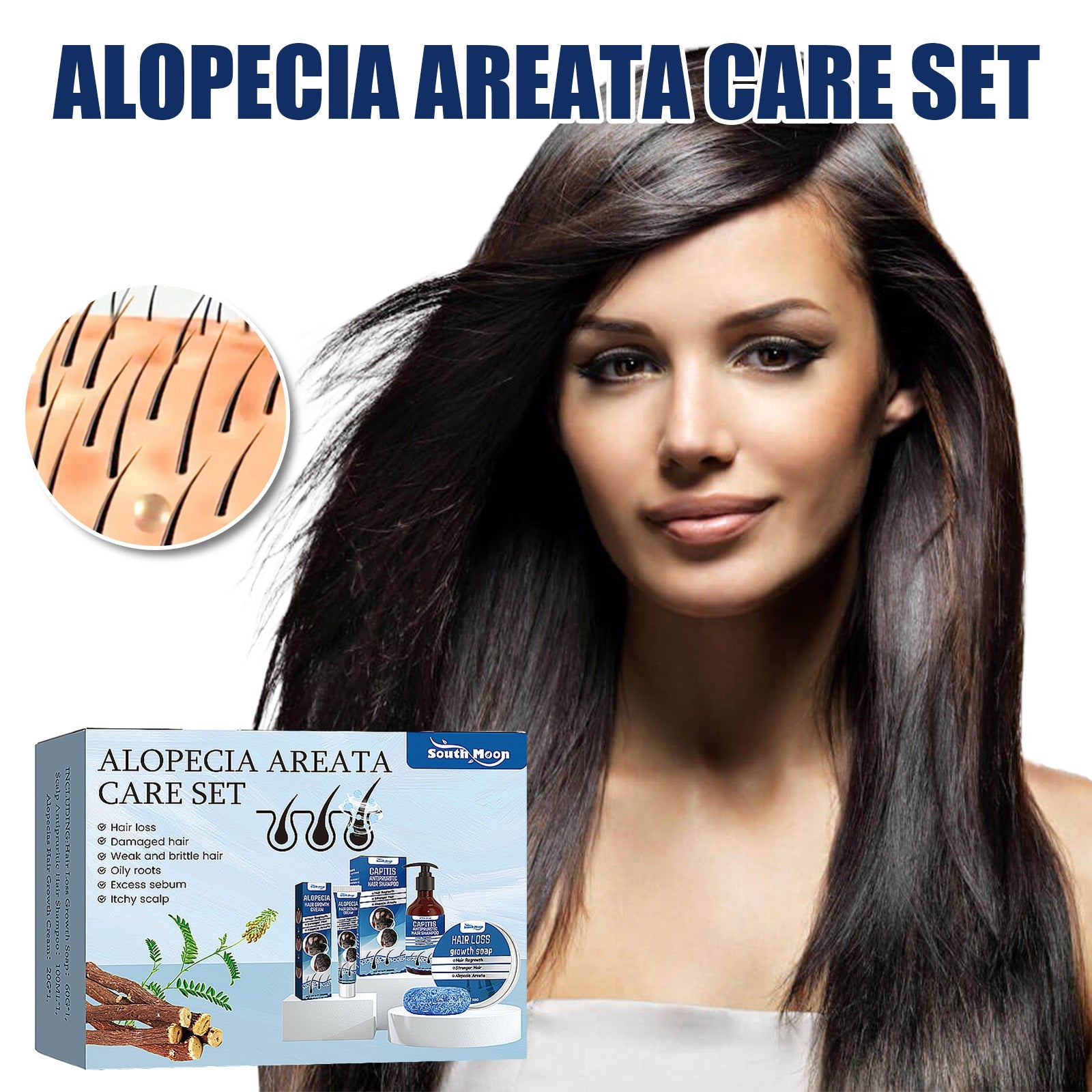 Alopecia Areata Care Set, Clean Scalp Supple Care Frizzy Hair Wash And Care Gift Set