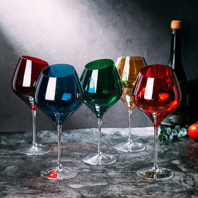 Slanted Rim Colored Wine Glasses by The Wine Savant – Set of 5 Stylish and Slant Rim Wine Glasses for Parties, Multicolor Set for Weddings Anniversary, White or Red Wine, Cabernet Bordeaux 20 oz