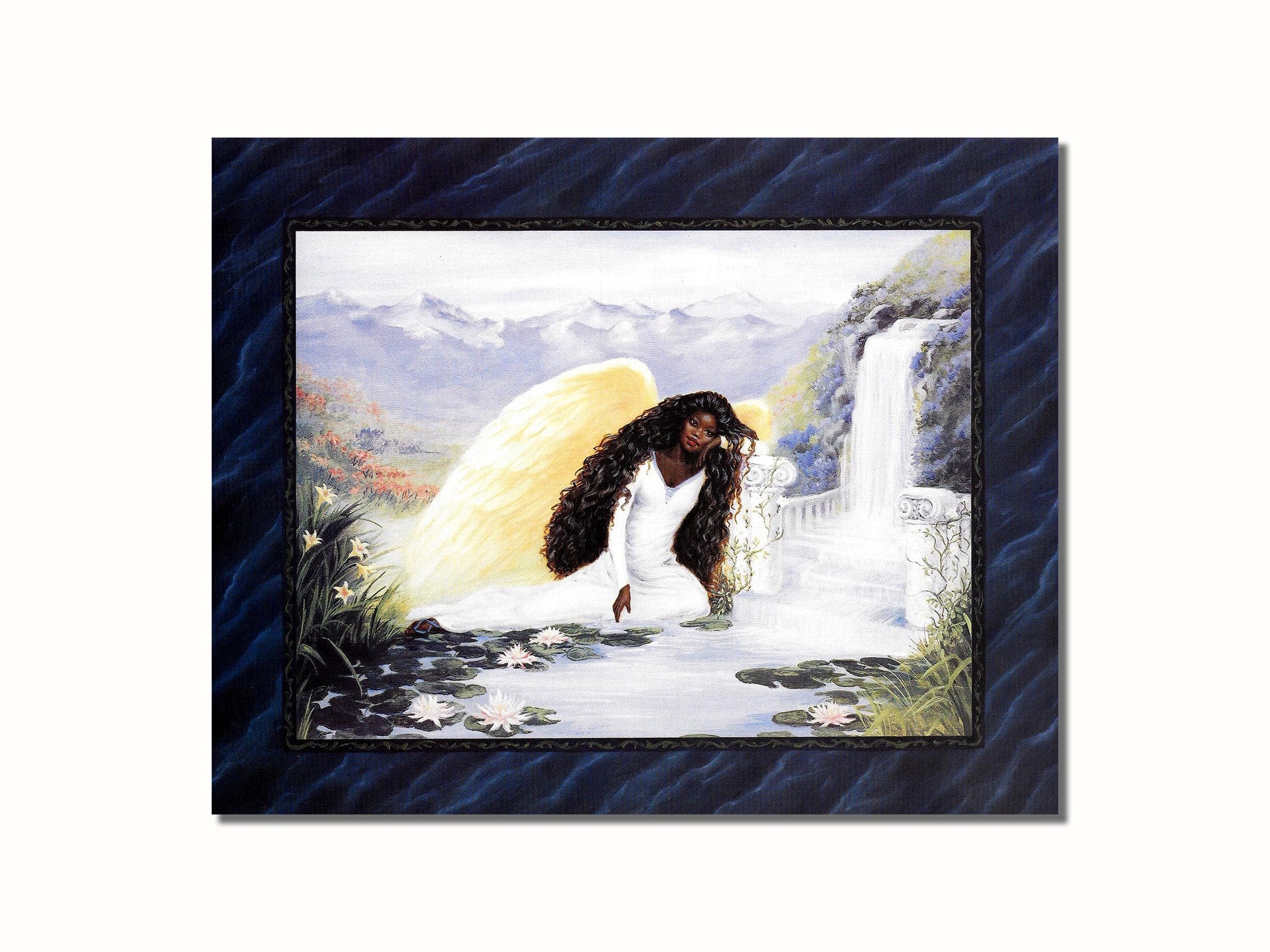 African American Angel Art - Black Angel 8x10 Art Print with Waterfall & Columns