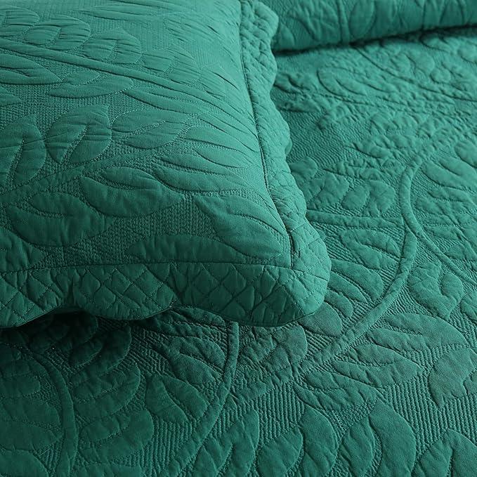 MarCielo 3-Piece 100% Cotton Oversized Bedspread Lightweight Quilt Coverlet Embroidery Farmhouse Bedding Set T0 (Emerald, Oversized Queen (100