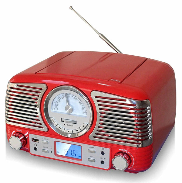 TechPlay Retro CD Stereo with AM/FM Clock Radio, Bluetooth, SD & USB Ports - Gifts for You 'n Me