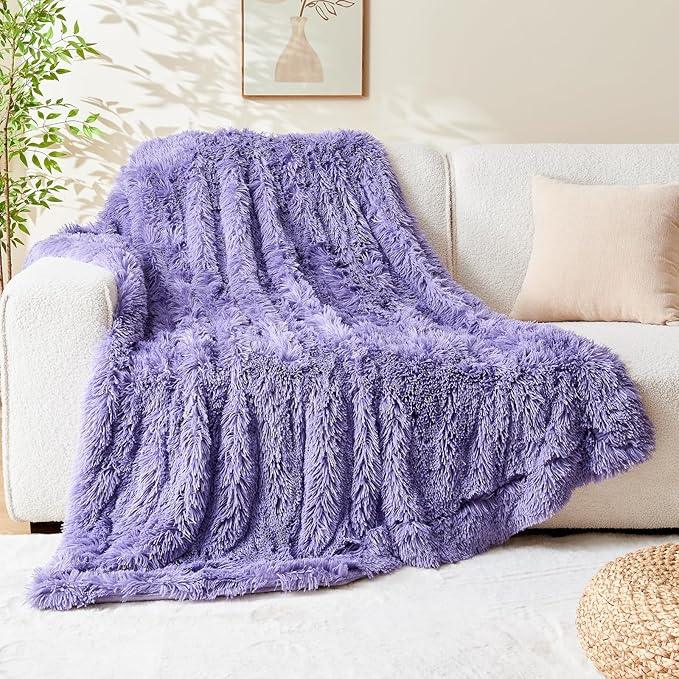 GONAAP Fuzzy Faux Fur Throw Blanket Lavender Super Soft Cozy Plush Fuzzy Shaggy Blanket for Couch Sofa Bed (Lavender, Throw(50