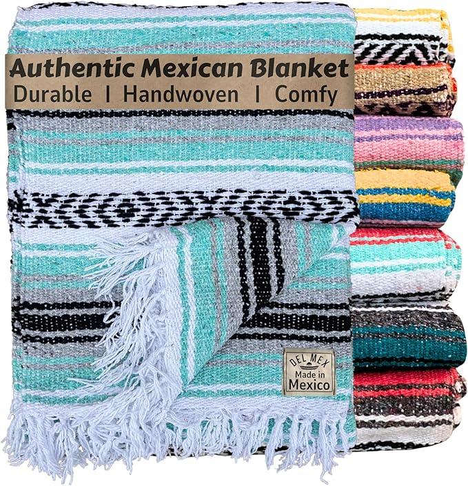 Del Mex Classic Mexican Blanket, Large Authentic Woven Falsa Throw (70