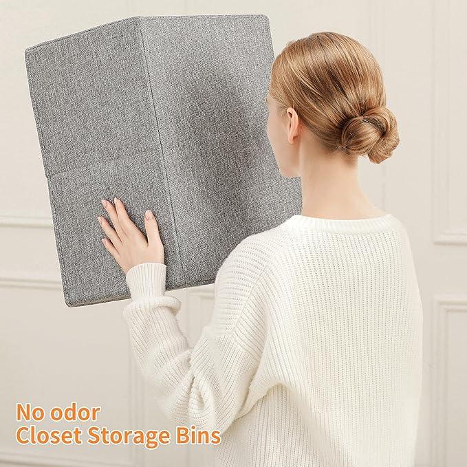 Linen Folding Storage Bins, 3 Pack Large Storage Baskets, Washable, Clothing Storage Bins with Handle, Closet Organizer for Storage Sweater,Sheets(dark grey, 16