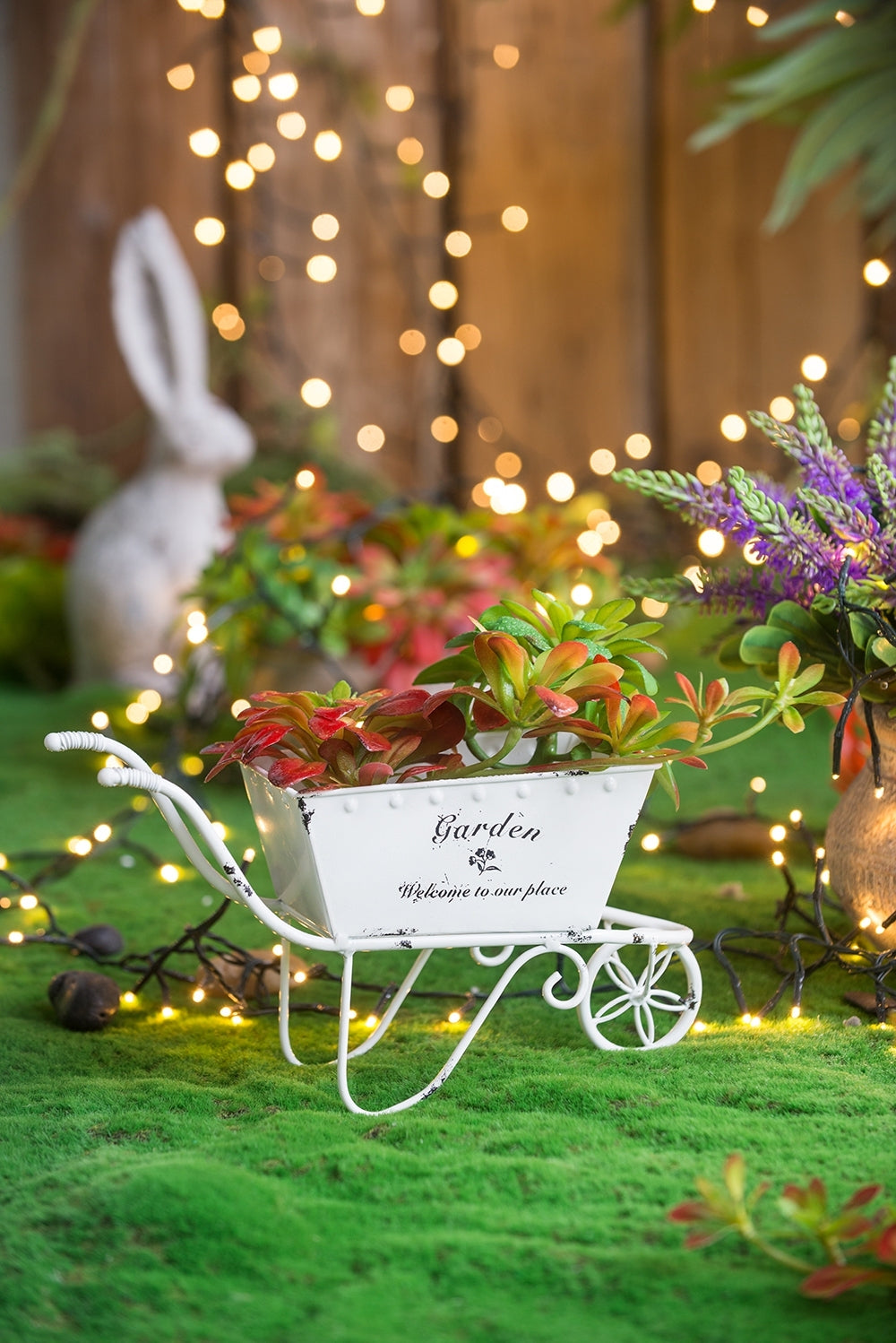 11.5x4x7' White Metal Decorative Disressed Wheelbarrow Planter, Tabletop Decor