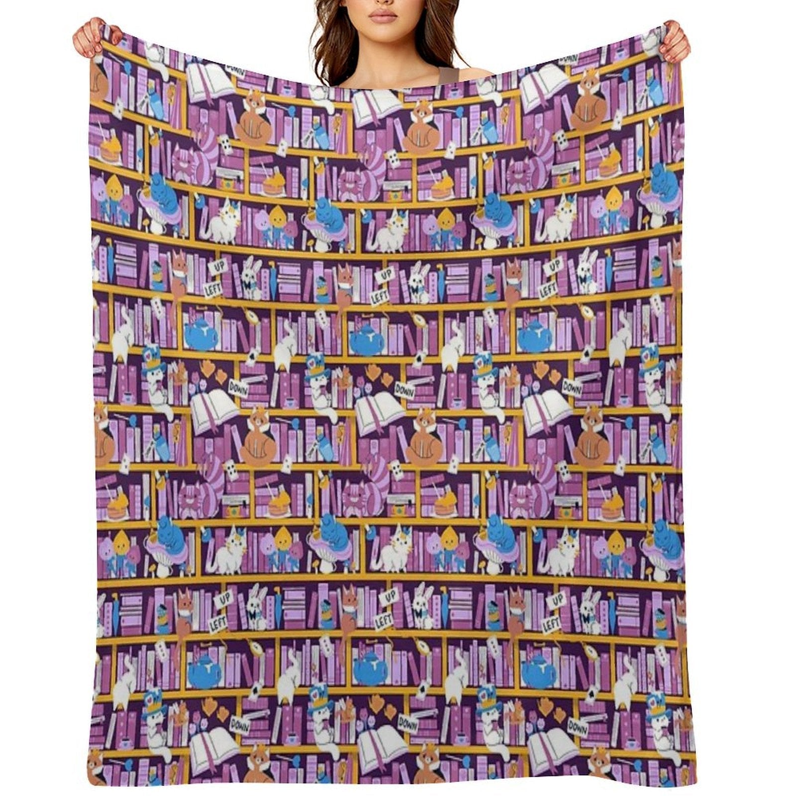 Library in Wonderland Velvety-soft Throw Blanket