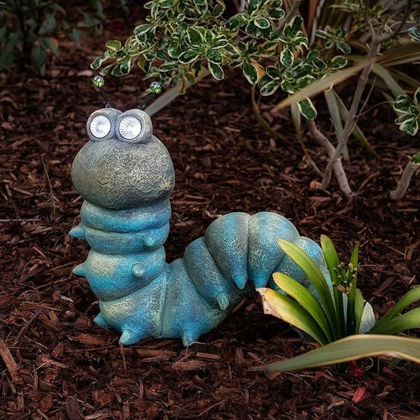 Alpine Corporation FCC121SLR Outdoor Solar Powered Garden Caterpillar Statue with LED Lights, LED Solar Garden Décor, 16